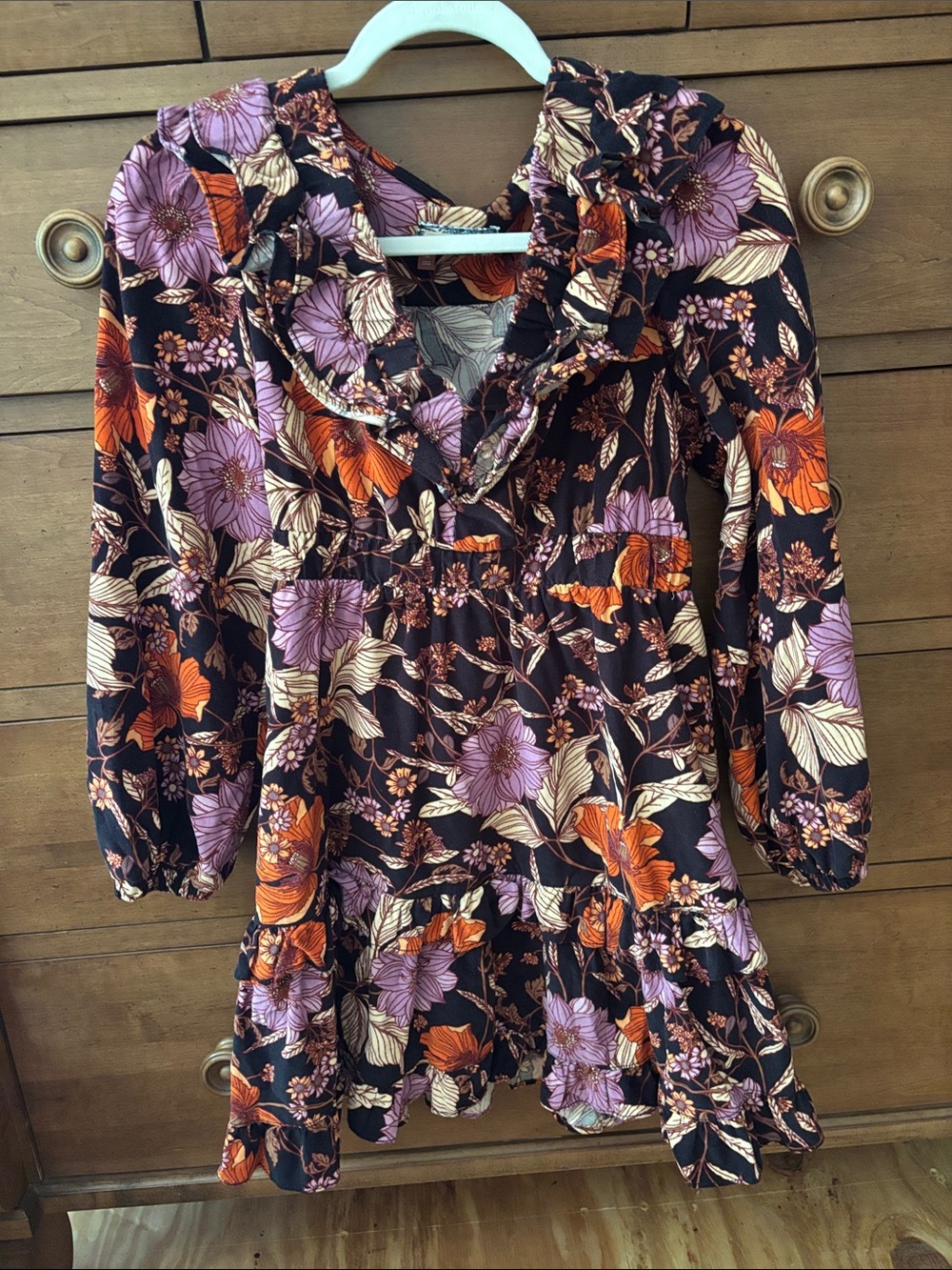 Pilcro Black Dress with Purple & Orange Floral Print Corduroy Sz XS NWOT